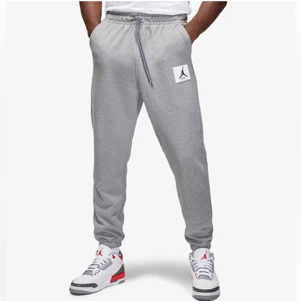 Jordan Flight Cotton Gray Joggers Sweatpants logo patch zippered pockets S